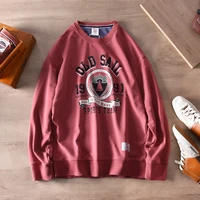 retro printed cotton terry round neck sweater men s and women s japanese loose casual couple sports jacket