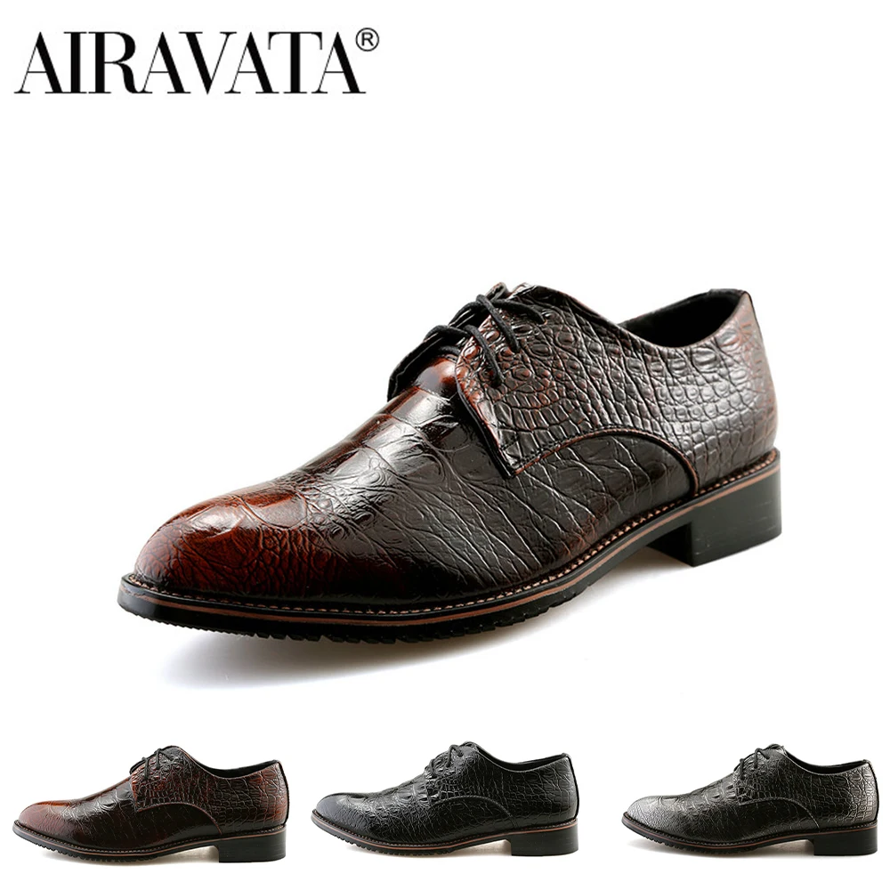 

Мужские деловые туфли на шнуровке Airavata, весенние кожаные туфли с крокодиловым узором в британском ретро-стиле, повседневные деловые офисны...