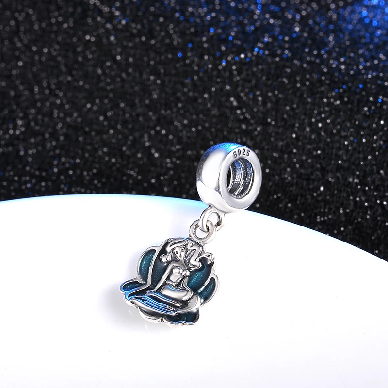 DEVOLOVE подвеска с русалкой подлинное 925 пробы серебряные подвески шармы Голубая