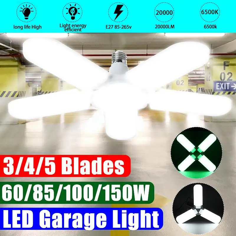 

150W Industrial Garage Light E27 Bulb 5 Adjustable Fan Blades Ceiling Lights Ceiling Lamp for Workshop US Warehouse AC85-265V