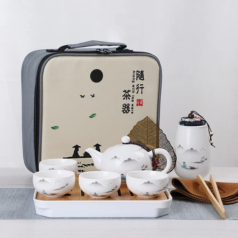 

Ceramic teapot one pot four cup outdoor travel kung fu teapot tote travel bag set cup tcup gift tea set chinese tea