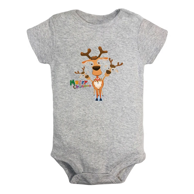 

Merry Christmas Three Cute Christmas Elk Bells Printed Newborn Baby Girl Boys Clothes Short Sleeve Romper Outfits 100% Cotton