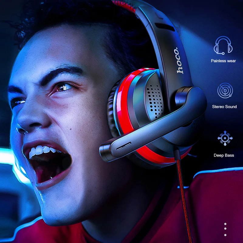 hoco professional wired gaming headphone bass stereo 3 5mm wired headset for ps4 pc laptop over ear earphones with hd microphone free global shipping