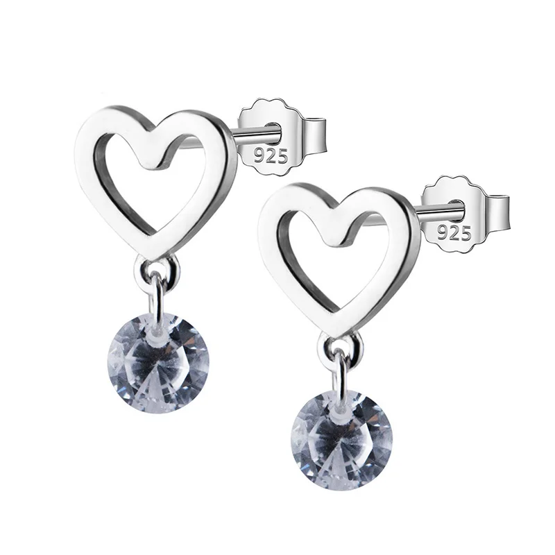 Женские серьги гвоздики из серебра 100% пробы 7 х12 мм|heart stud earrings|fashion earringsstud earrings |