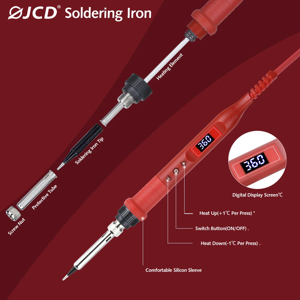 JCD 908U Soldering Iron Kit LCD Lighting Multi-function Button Adjustable Temperature Station Welding 80W 220V | Инструменты