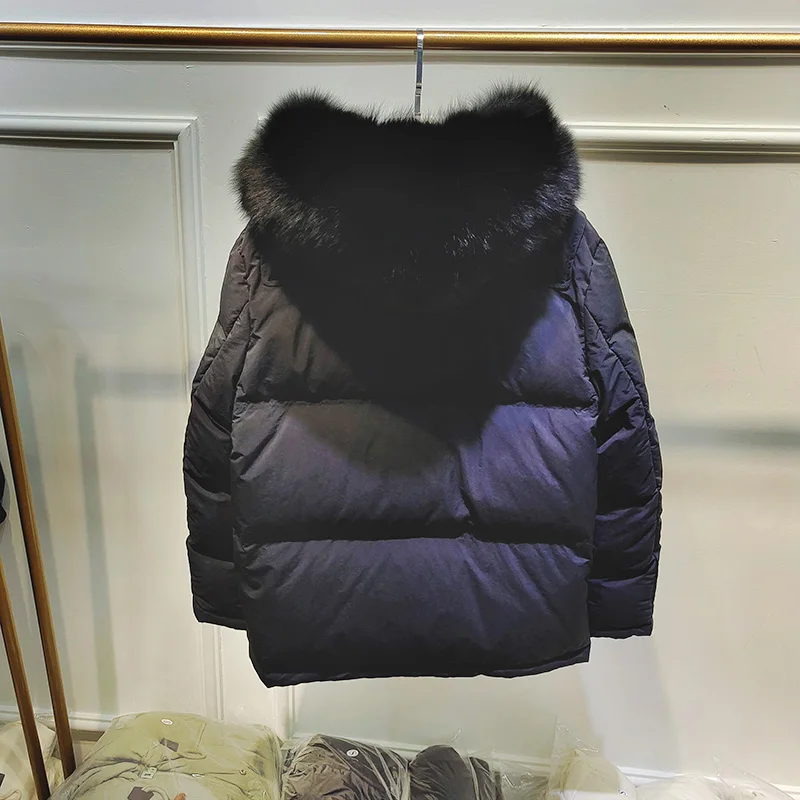 

Big Real Fox Fur Collar 2020 New Short Down Parkas Female Winter Women's Jacket White Duck Down Coat Thick Loose Puffer Jacket