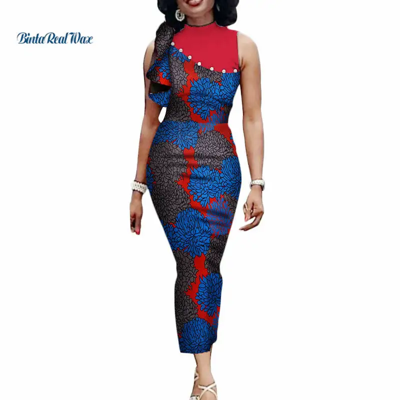 Новые африканские длинные платья с принтом для женщин Bazin Riche лоскутное прямое