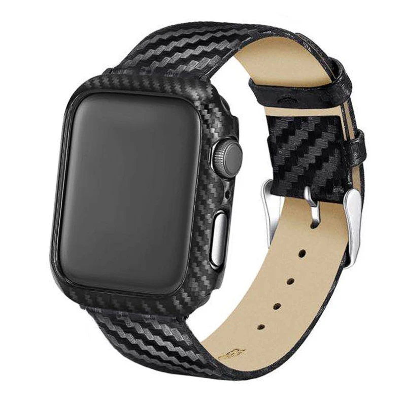 

Ремешок из углеродного волокна для Apple Watch 7 Band Series 6 SE 5 4 3, черный кожаный браслет для Iwatch, 41 мм 45 мм 40 мм 44 мм 42 мм