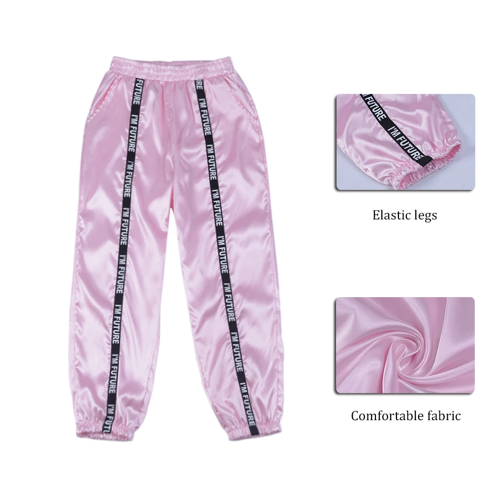 Sfit Женские глянцевые спортивные брюки с лентами, BF Harajuku Joggers, женские спортивные брюки, сатиновые яркие брюки BF Joggers, брюки
