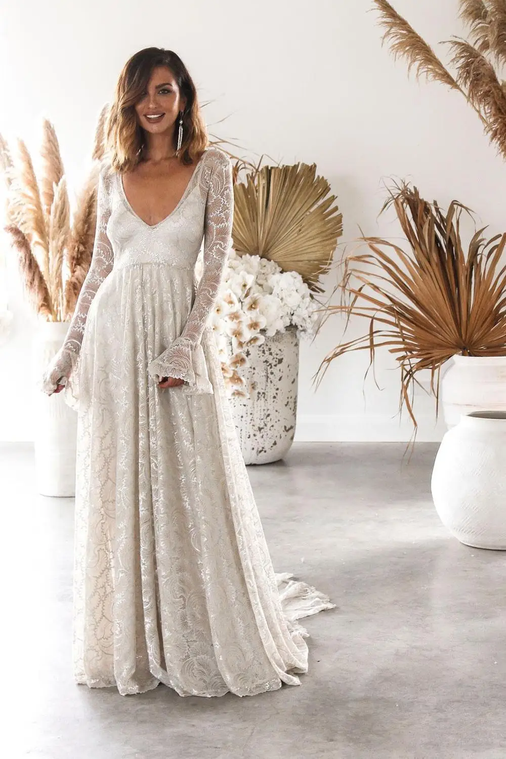

white lace Evening Dress 2020 new color Sewing beads long v-neck Beading luckgirls Ruched Customizable fashion prom dress mocini