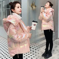 winter warm bright leather wash free bread parkas coat loose pink women jackets yellow clothes