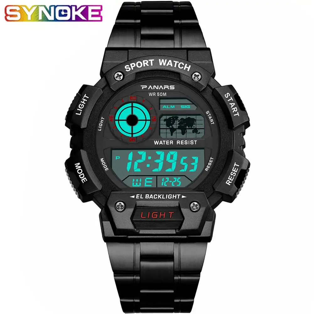 PANARS модные золотые мужские спортивные цифровые часы LED дисплей светящиеся 50 бар