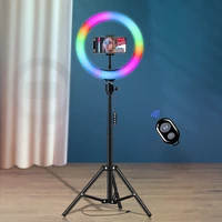 10inch rgb led ring light phone holder with stand flash rainbow color selfie vlogging youtube live studio accessories fill light