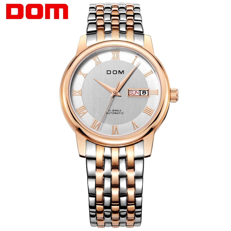 

2019 new DOM Mens Watch Fashion Luxury Wristwatch Waterproof Automatic Mechanical Watch Gold Business Casual Auto Date Watch