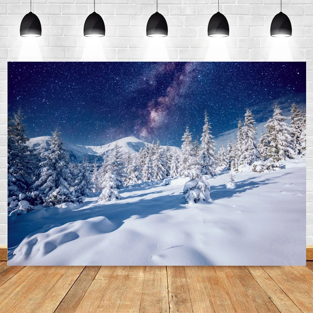 

Christmas Tree Winter Forest Snow Starry Sky Scene Photography Backdrops Vinyl Photographic Background Photo Studio Decor Props