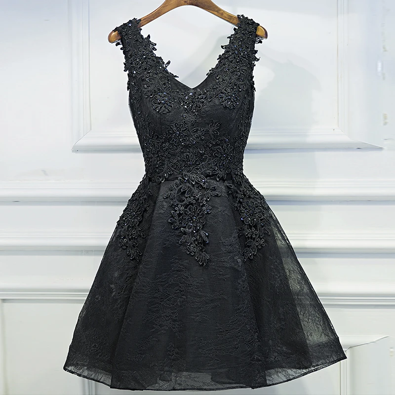Коктейльное платье 2020 Черное короткое дизайнерское банкетное с V образным