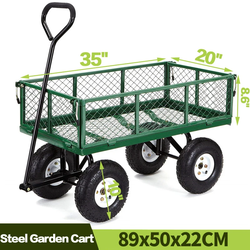 

Garden Carts Yard Dump Wagon Cart Lawn Utility Cart Outdoor Steel Heavy Duty Beach Lawn Yard Landscape