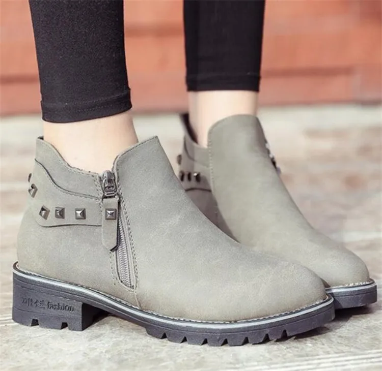 Women boots winter ladies Round head waterproof Fur warm Thick heel Martin boot Ankle fashion rivet woman casual shoes Z405 | Обувь
