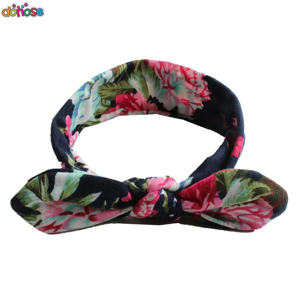 Повязка на голову для девочек эластичная широкая богемная лента с бантом