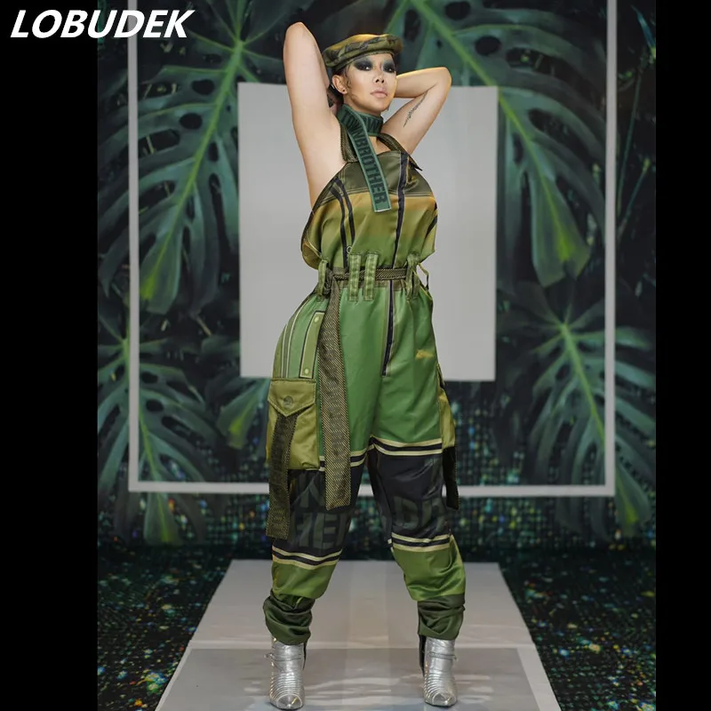 Фото Мужской/женский костюм армейский зеленый комбинезон для выступлений в баре