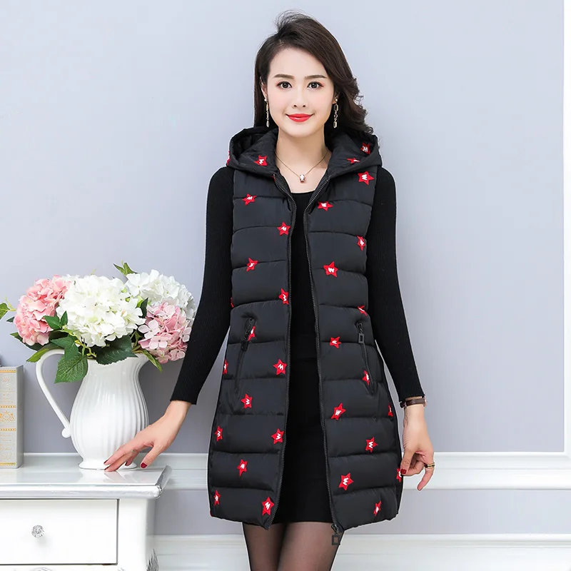 Женский Длинный жилет со звездами и аппликацией с капюшоном Повседневная