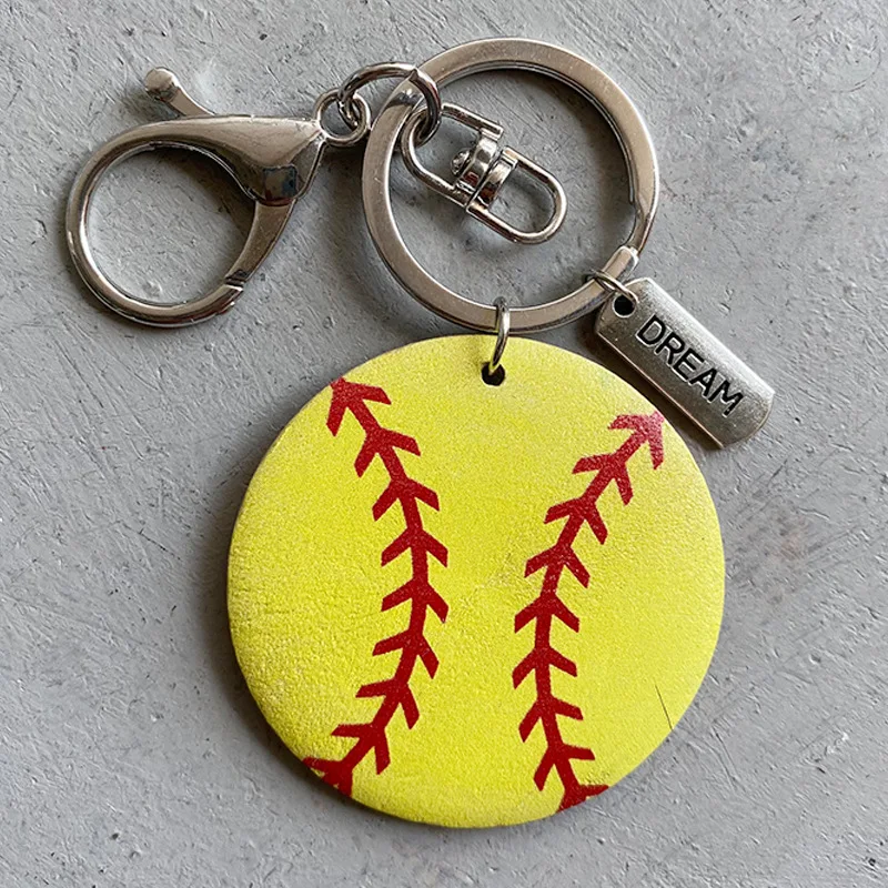 

Baseball Softball Basketball Team Gift Sports Style Jewelry Wood Disc Keychains Personalized Custom Volleyball Key Ring BagTag