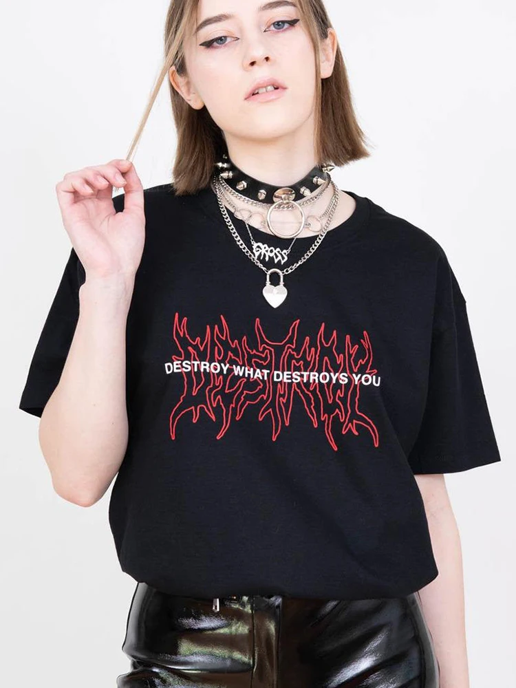 

Destroy what destroys you Letter print Streetwear vintage chic Tumblr Gothic Punk Tops Harajuku Casual vintage INS Women T-shirt
