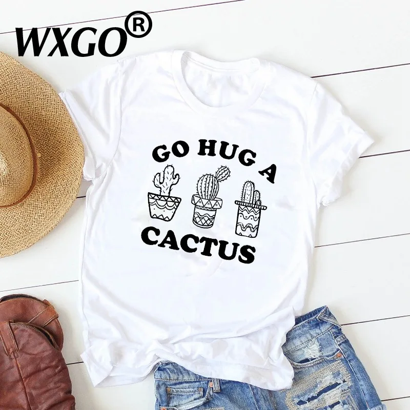 Женская футболка с принтом кактуса летняя модная коротким рукавом и графическим