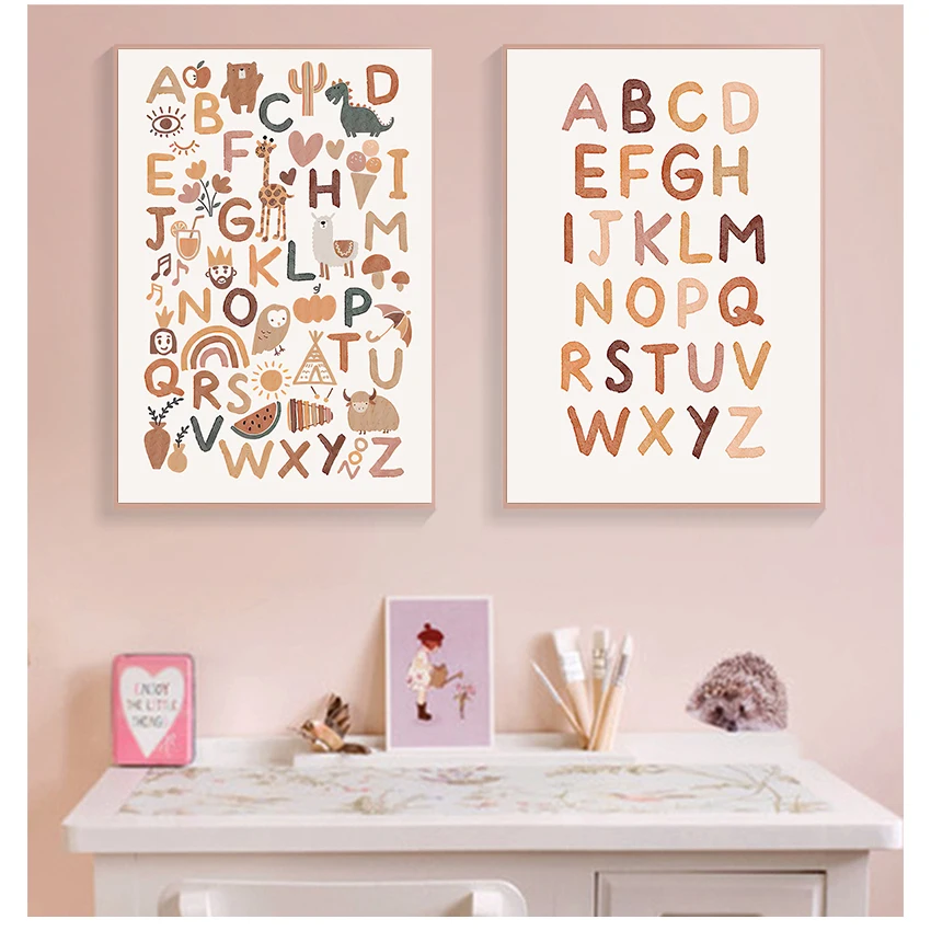 

Wall Art Canvas Painting Print Playroom Pictures New Baby Girls Gift Kids Room Home Decoration Boho Nursery ABC Alphabet Poster