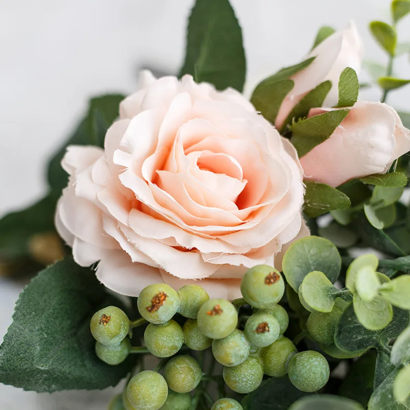 Новый Нордический Eucalypse Ins Wind Fake Flower Rose Artificial Home Decoration Wedding Bouquet Wall QW184 on