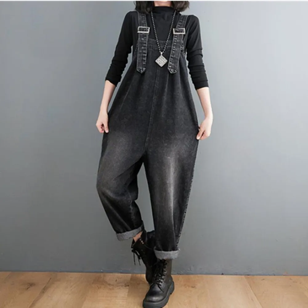 Джинсовый комбинезон женский джинсовый комбинезон-шаровары с широкими