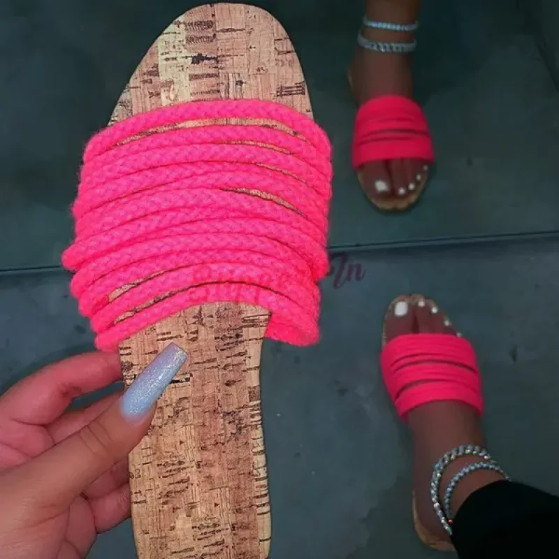 

2021 Summer New Women Fashion Comfortable Woven Rope Sandals Soft Bottom Casual Beach Shoes Hot Women Slippers 6KF269