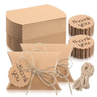 150 pieces kraft paper pillow box kit candy box wedding favor box with thank you tag and twines for wedding baby shower