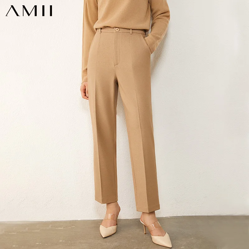

Amii Minimalism Autumn Women's Pant OLstyle Suit Pant Causal Solid High Waist Ankel-lenght Pants Female Pants 12030451