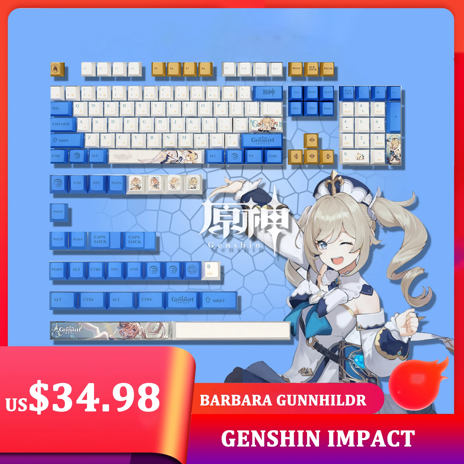 

Barbara Gunnhildr Genshin Impact Gaming Keyboard Keycap Cartoon Anime