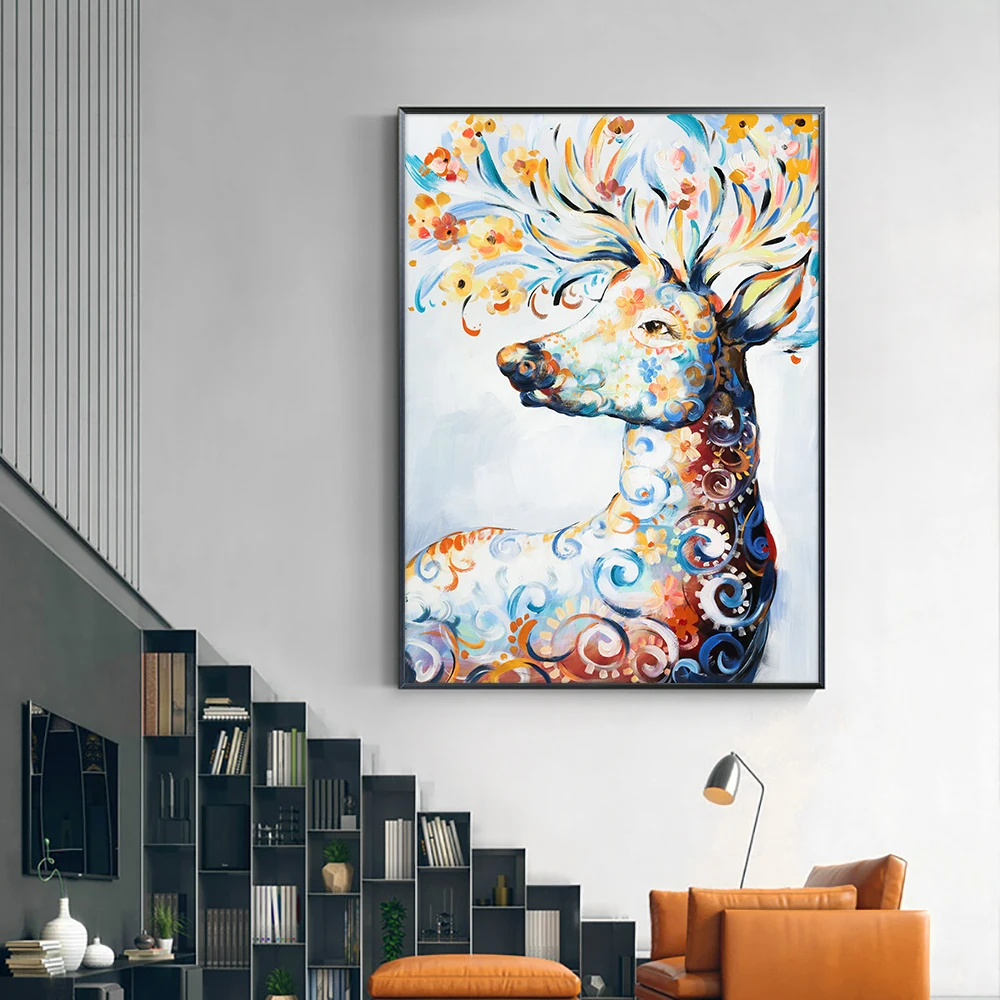 

Abstract 100% Handmade Elk Oil Painting On Canvas Nordic Decorative Home Wall Art For Bedroom House Decor New Original Design