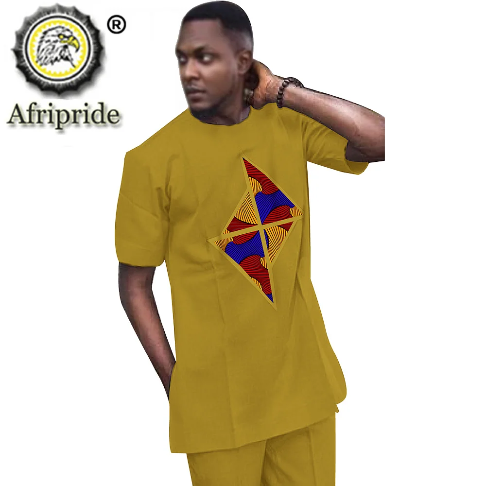 African Clothing Set for Men Suit Short Sleeve Outfits Wax Print Dashiki Ankara 100% Cotton Material AFRIPRIDE S2016010
