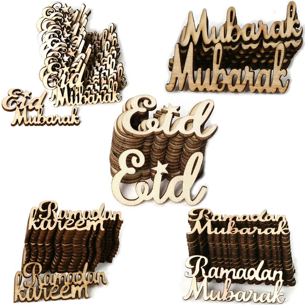 

Eid Mubarak Ornament Ramadan Decoration DIY Wooden Craft Ornaments Eid Mubarak Wood Chips Islam Muslim Festival Party Decor