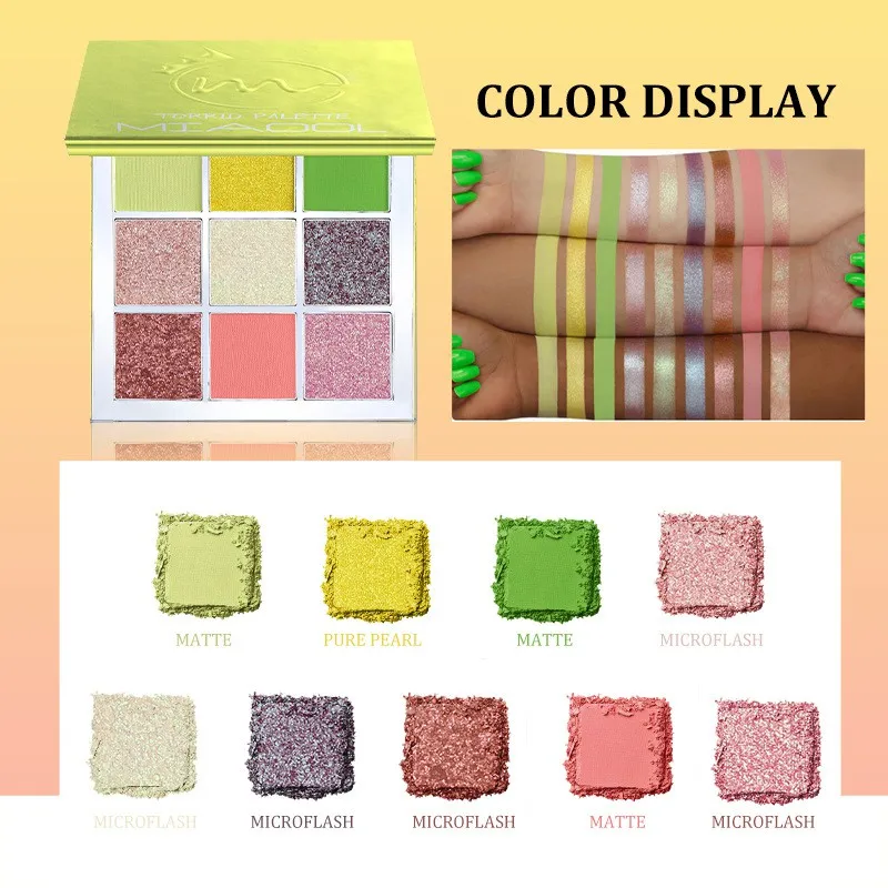 Светящиеся мерцающие зеленые блестки палитра теней для век стойкие яркие цвета