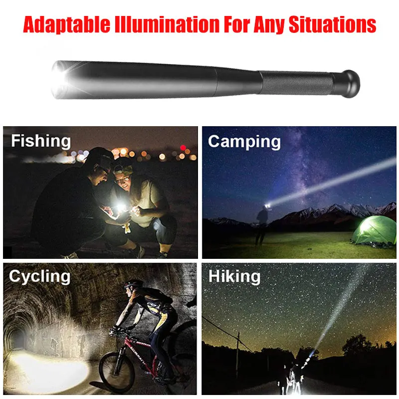 

LED Baseball Bat Flashlight T6 Super Bright Lamp Night Baton Multi-function Security Mace Hard Handheld Self-defense Torch Light