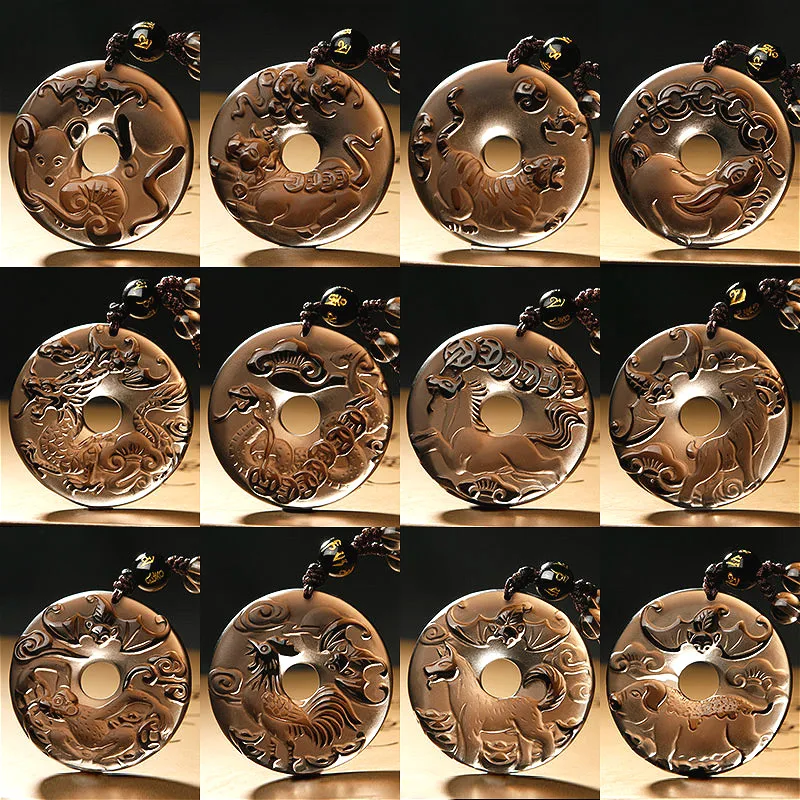 Натуральный ледяной обсидиан Китайский Зодиак кулон бусы ожерелье модное