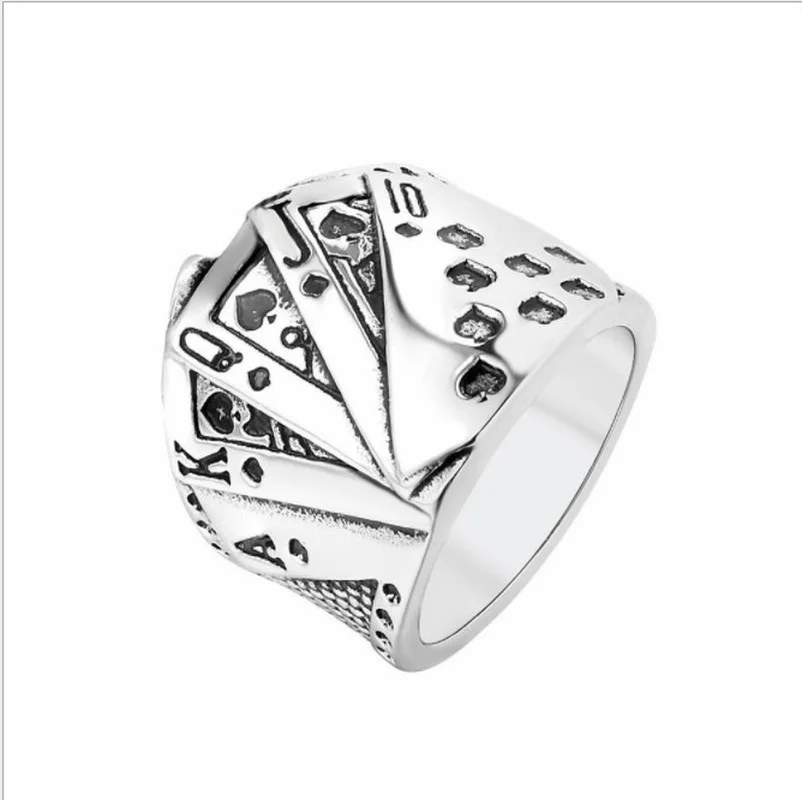  - Fashion popular retro playing cards ring jewelry men and women general ring party jewelry hip hop holiday gifts wholesale