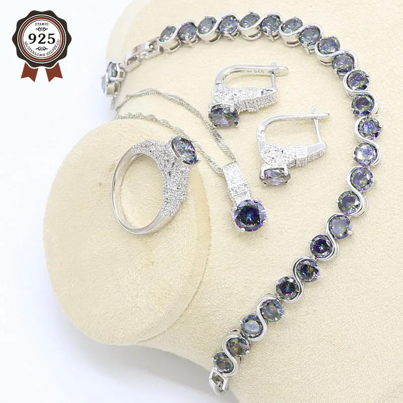 Браслет с радужным цирконием серебряного цвета искусственный браслет кольцо