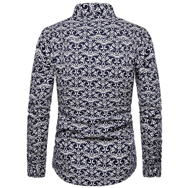 

Men's Long Sleeve Autumn Casual Button-Down Shirts Top Fashion Holiday Floral Print Business Slim Muscle Tops