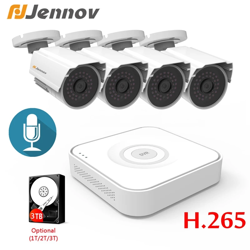Jennov 1080P 4ch Домашняя безопасность DVR IR-Cut камеры видео система видеонаблюдения CCTV Открытый AHD безопасности аудио комплект P2P NVR открытый