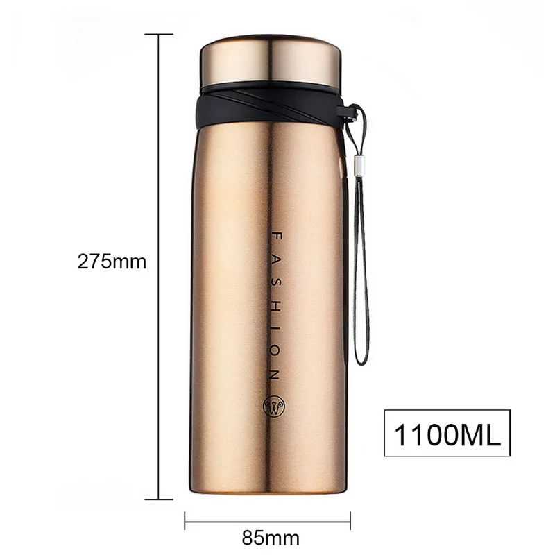 1100ml Golden Большая емкость термос бутылка из нержавеющей стали стакан с герметизацией бутылка для воды портативная вакуумная колба для кофе кружка дорожная чашка - Цвет: 1100ml Golden