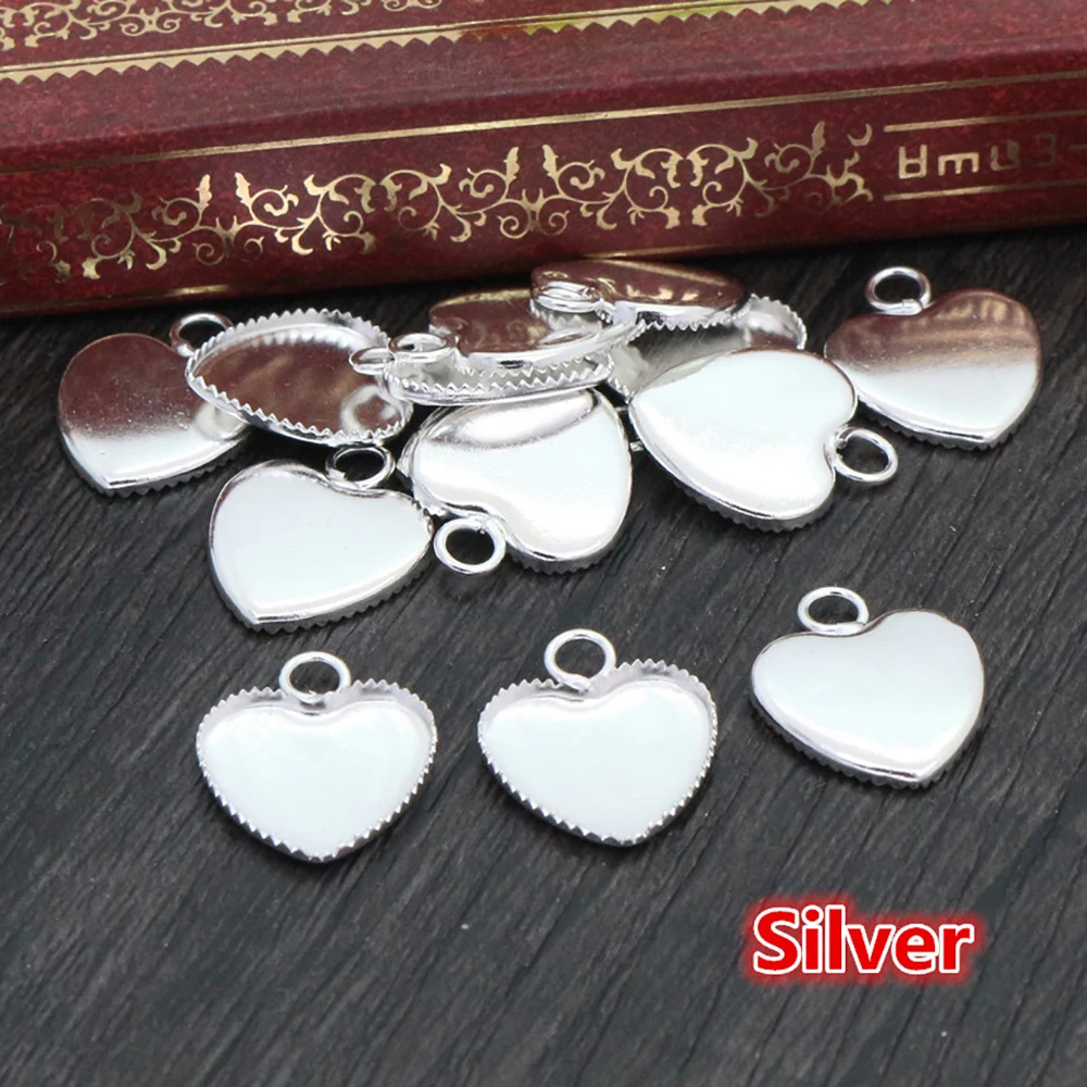 20pcs/lot 12mm Inner Size Bright Silver Color Rose Gold Material Heart Style Cabochon Base Cameo Setting Charms Tray | Украшения и