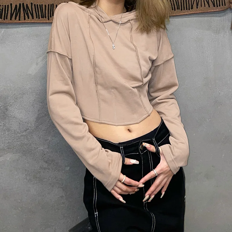 

Новинка 2021, стильное осеннее женское платье, однотонный облегающий модный свитер с длинным рукавом и капюшоном, с открытым пупком, женская ф...