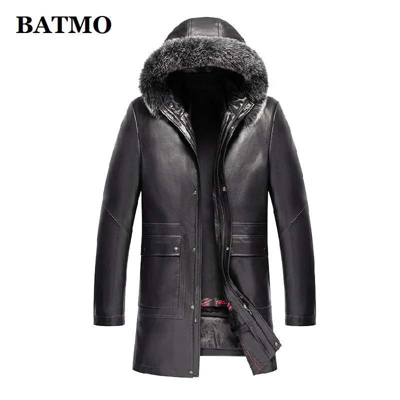

BATMO 2020 new arrival winter high quality natural rabbit fur liner leather hooded jackets men,warm thicked parkas ,2333