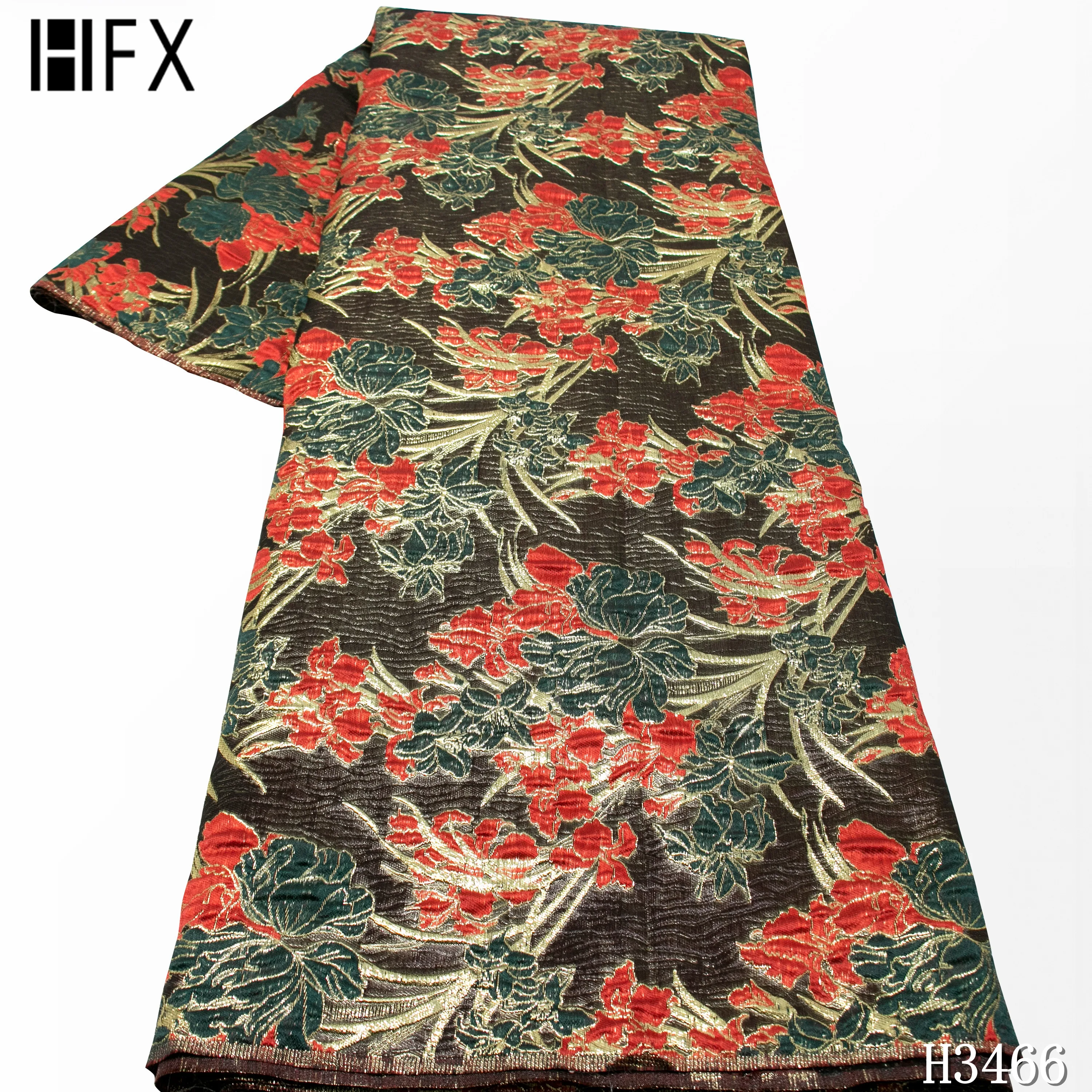 

HFX Beautiful flowers African brocade lace fabric fashion jacquard fabric Nigeria wedding lace skirt design fabric 5 yards H3435